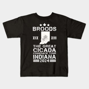 Great Cicada Comeback Tour Indiana 2024 Cicada broods XIII and XIX Kids T-Shirt